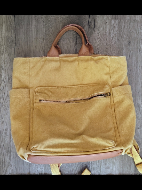 Universal Thread Handbags - Universal Thread Yellow Canvas Backpack Tote with Tan Trim